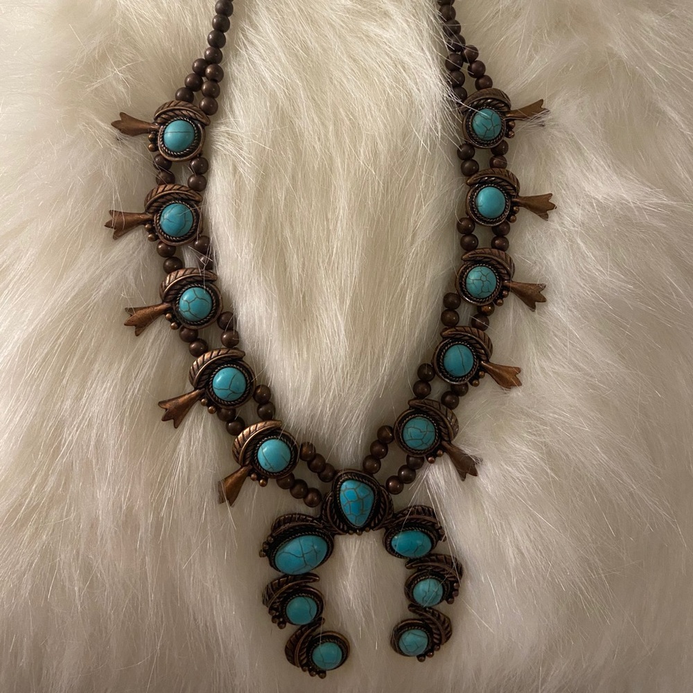 Bronze & Turquoise squashblossom necklace